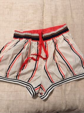 Free People Striped Elastic Waist Retro Sporty Shorts - Coral & Navy